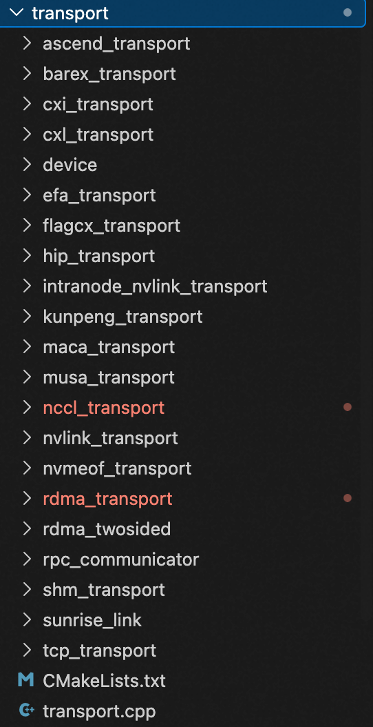 mooncake-transfer-engine/src/transport 下的 transport 后端列表